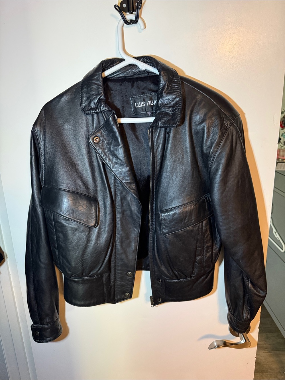 Luis Alvear- size S- Black Leather Bomber Jacket